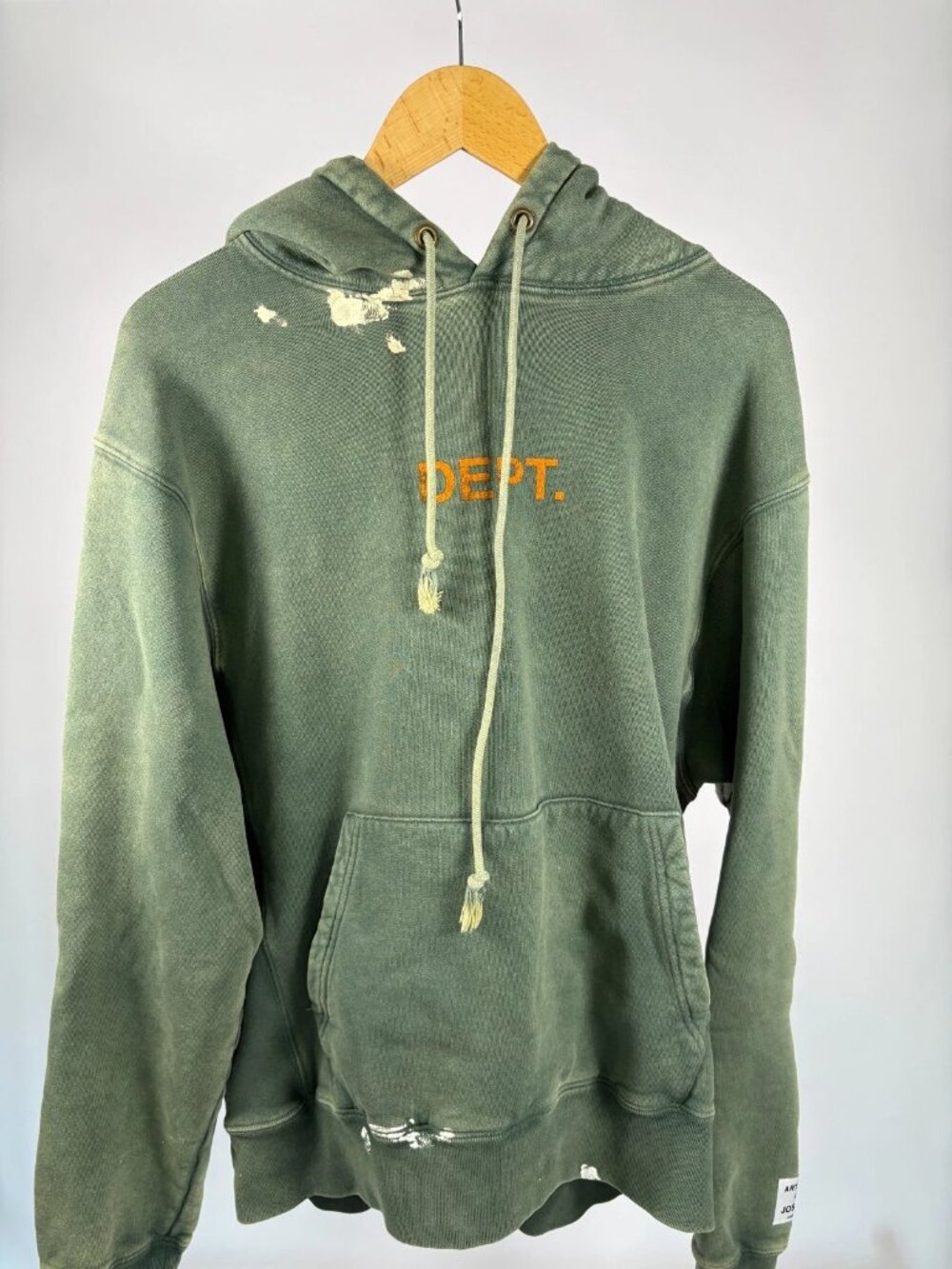 Gallery Dept Mens Paint Splatter Center Logo Pullover Hoodie Green Size L